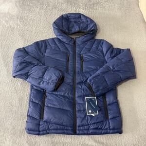 Club Room Men’s Chevron Quilted Hooded Puffer Jacket size Small in Blue